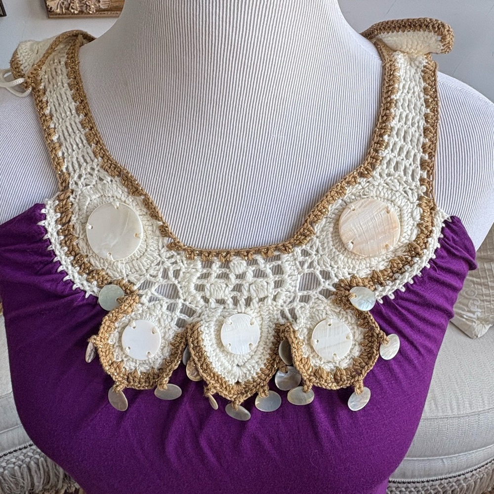 Soft Surroundings Purple Dress with Crochet Neckline with Shell Accents